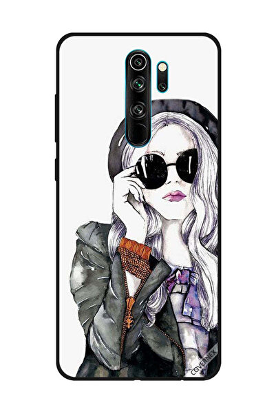 Covernex غطاء حماية لهاتف شاومي ريدمي نوت 8 برو، أسود، زجاجي، بتصميم فتاة لطيفة