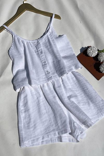MJAMASS White Drawstring Detailed Shorts Set