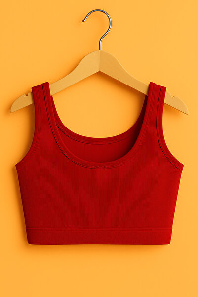 JENİKA Women's Burgundy Sports Bustier – Padded, Ribbed, Daily Comfort, Suitable for Sports and Daily Use