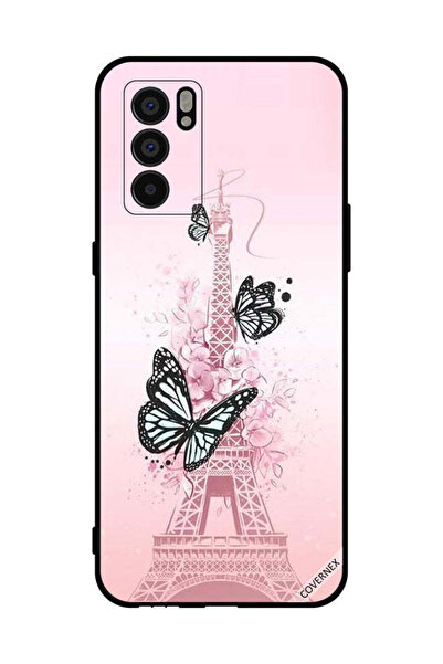 Covernex غطاء حماية لهاتف Oppo Reno6 5G برسومات فراشات سوداء على برج Effiel