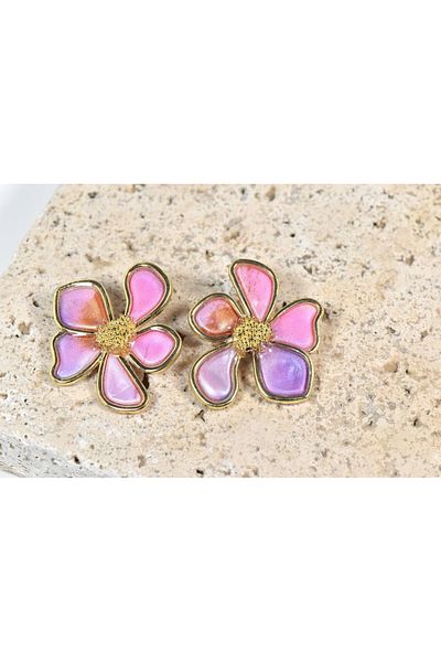 NARRU Handmade NARRU earrings, flower with metal edge, pink, lilac and gold, Ava