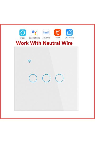 Choice 101BW-WHITE-03 WiFi Smart Switch EU Light Wall Touch Switch 220V Need Neutral Wire Tuya Smart Life W