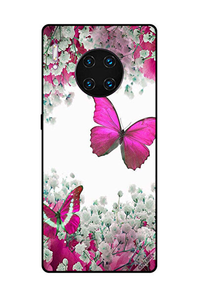 Covernex غطاء حماية لهاتف هواوي ميت 30 برو - تصميم فراشة وردية داكنة وزهور بيضاء
