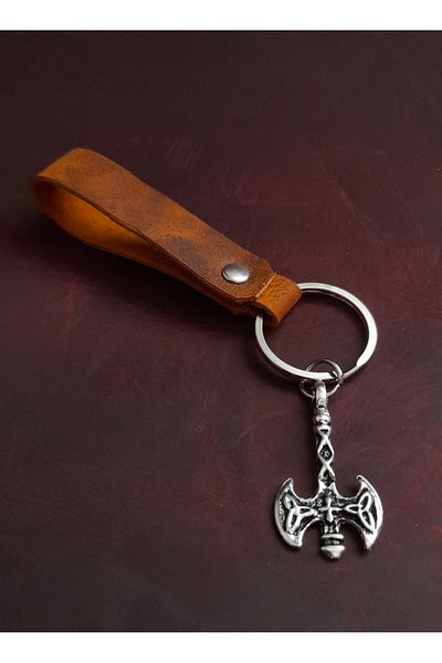 BSN Store Double Axe Symbol Keychain Hand Made Real Leather Keychain