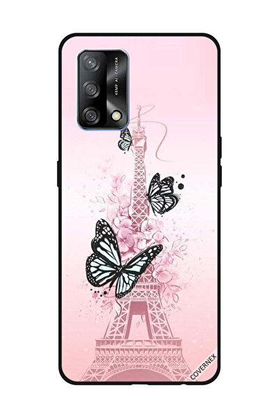 Covernex غطاء حماية لهاتف OPPO A74/F19 4G برسومات فراشات سوداء على برج Effiel