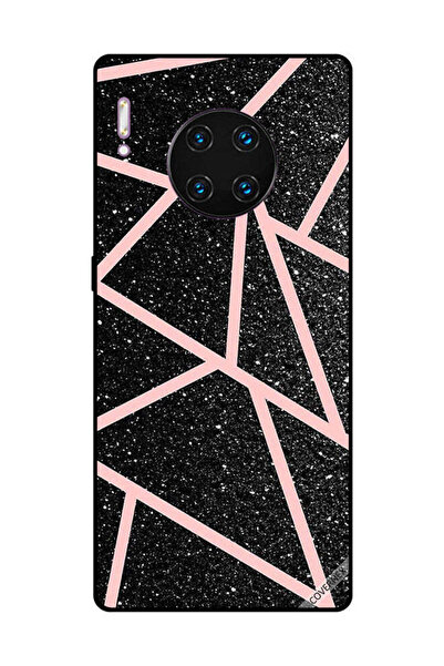 Covernex غطاء حماية لهاتف هواوي ميت 30 برو، أسود لامع، بنقشة مسارات وردية فاتحة