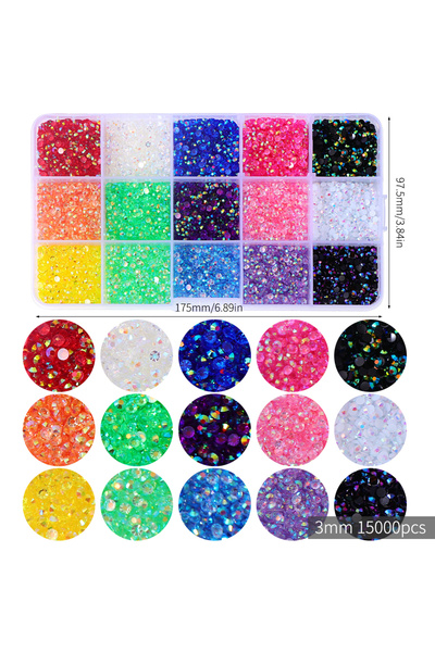 Choice مجموعة 4 قطع 3 مم 15000 قطعة 15000 قطعة 3 مم AB جيلي أظافر أحجار الراين الراتنج مسطحة الظهر الملونة بريق سحر الملحقات