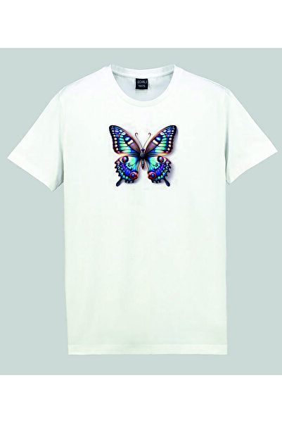 Butik تيشيرت مطبوع رقميًا ثلاثي الأبعاد على شكل فراشة زرقاء