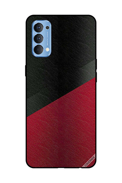 Covernex غطاء حماية لهاتف OPPO Reno 4 4G بنمط جلدي أسود وأحمر