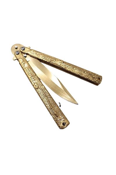 dalimag Cuțit fluture cu lamă, model craniu auriu, 23 cm, auriu