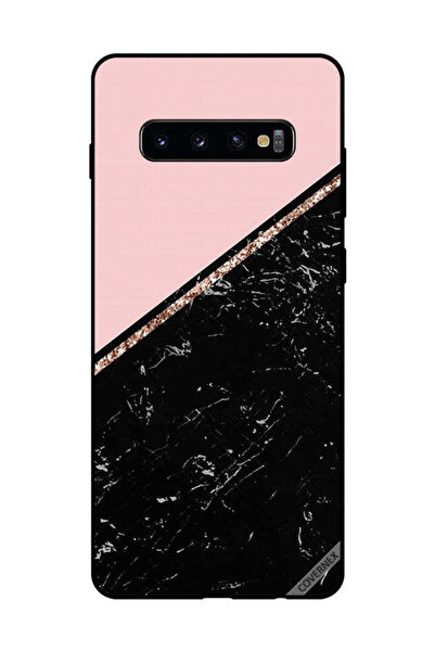 Covernex غطاء حماية لهاتف سامسونج جالاكسي S10 بلس - رخامي أسود وشريط ذهبي