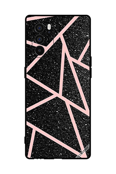 Covernex غطاء حماية لهاتف Oppo Reno6 Pro+ 5G أسود لامع بنقشة مسارات وردية فاتحة