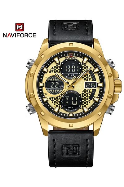 Naviforce Men's Sport Analog-Digital Watch – 46mm Leather Strap, Stopwatch, Alarm, Water Resistant