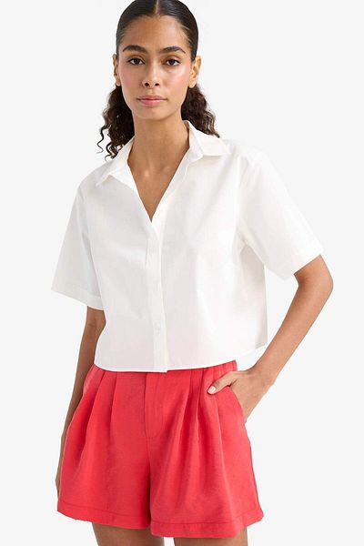 DeFacto Regular Fit Poplin Short Sleeve White Shirt F8580Ax25Sm