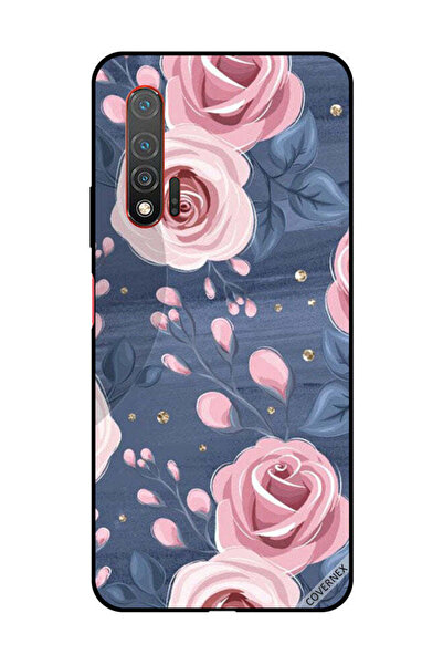 Covernex غطاء حماية لهاتف هواوي نوفا 6 5G بنقشة ورود وردية وأوراق رمادية داكنة