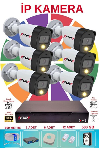 FURY 6 lı Ip Güvenlik Kamera Seti Sesli 4mp Gece Renkli Su Geçirmez 5515s 500GB