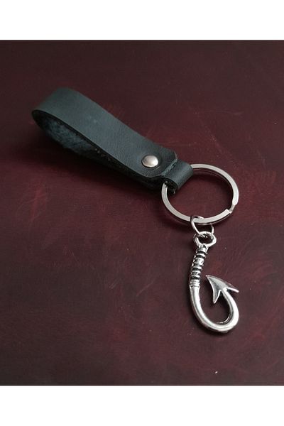 BSN Store Hook Fisherman Symbol Keychain Hand Made Real Leather Keychain