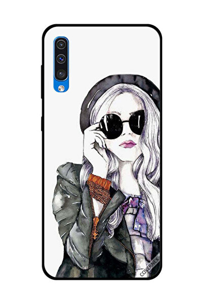 Covernex غطاء حماية لهاتف سامسونج جالاكسي A50، أسود، زجاجي، بتصميم فتاة لطيفة