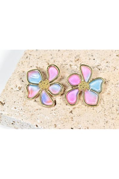 NARRU Handmade NARRU earrings, flower with metal edge, pastel colors, Ava