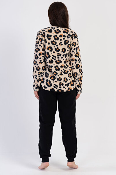 VİENETTA Women's Fleece Large Size Long Sleeve Pajama Set, 403065