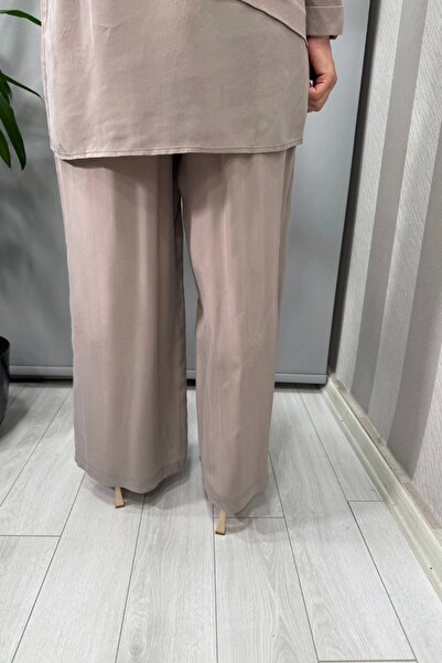 MISS DALIDA Elastic Waist Wide Leg Cupro Trousers Mink T25Y-7007