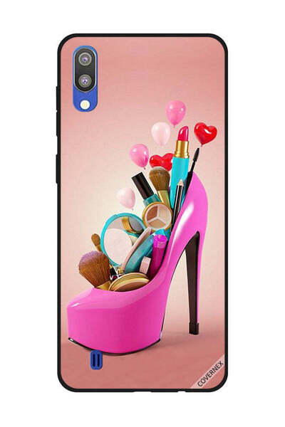Covernex غطاء حماية لهاتف سامسونج جالاكسي M10 - حذاء وردي مع أدوات مكياج