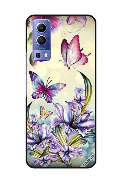 Covernex غطاء حماية لهاتف Vivo Y72 5G بنقشة زهور أرجوانية وفراشات