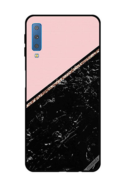 Covernex غطاء حماية لهاتف سامسونج جالاكسي A7 2018 - أسود رخامي وشريط ذهبي