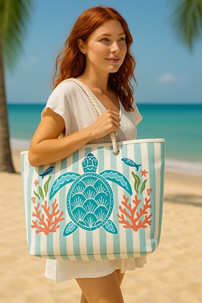 LUXWAY HOME New Season Caretta Caretta Large Size Picnic and Beach Bag – Rope Handle – 55X36X15 cm