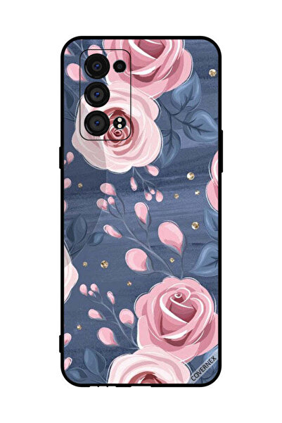Covernex غطاء حماية لهاتف Oppo Reno6 Pro 5G بنقشة ورود وردية وأوراق رمادية داكنة