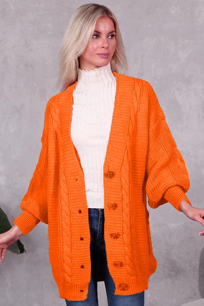 POİNE Hair Braided Balloon Sleeve Knitwear Winter Buttoned Women's Cardigan