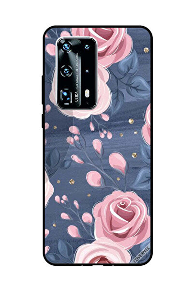 Covernex غطاء حماية لهاتف هواوي بي 40 برو بلس بنقشة ورود وردية وأوراق رمادية ...