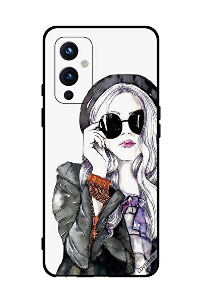 Covernex غطاء حماية لهاتف OnePlus 9 أسود من الزجاج المقوى بنمط فتاة لطيفة