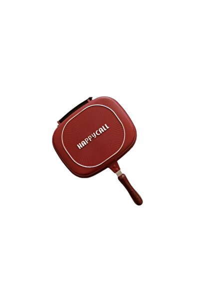 OEM Double Non-Stick Pan, Grill, Silicone Seal Gasket, Bakelite Handles, Rectangular, Diagonal 32cm, Red