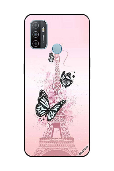 Covernex غطاء حماية لهاتف OPPO A53/A53S برسومات فراشات سوداء على برج Effiel