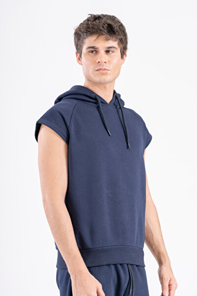 GMESG Erkek Kapüşonlu Kolsuz Hoodie Sweatshirt - Lacivert - Üç İplik, Spor ve...