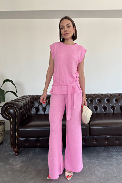 MAGARDE Σετ Πλεκτών Ενδυμάτων Orj με Δέσιμο στη Μέση - ΡΟΖ