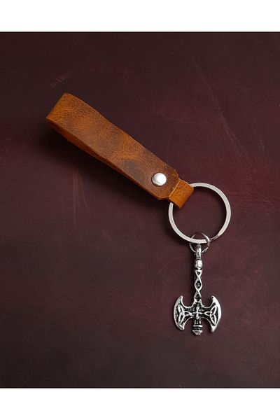 BSN Store Double Axe Symbol Keychain Hand Made Real Leather Keychain