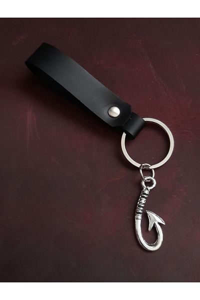 BSN Store Hook Fisherman Symbol Keychain Hand Made Real Leather Keychain