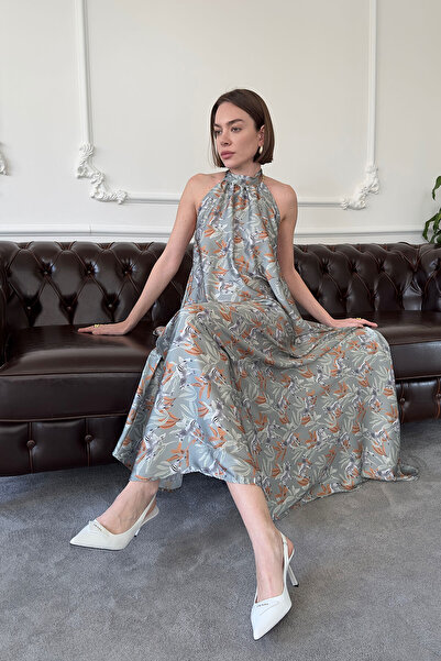 MAGARDE Zebra Pattern Satin Dress - Green