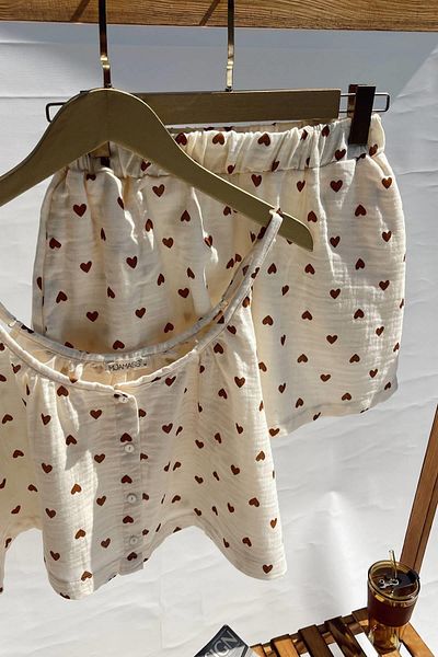 MJAMASS Brown Heart Patterned Shorts Set