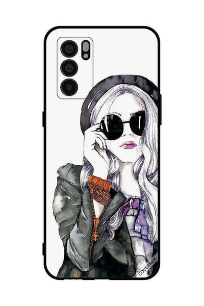 Covernex غطاء حماية لهاتف Oppo Reno6 5G أسود زجاجي ستايلس لطيف للبنات