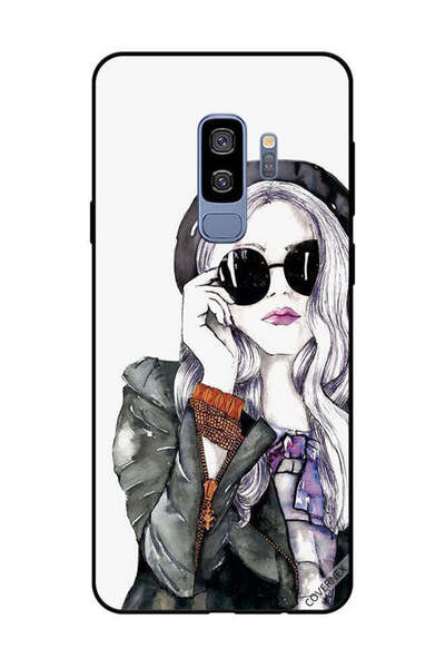 Covernex غطاء حماية لهاتف سامسونج جالاكسي S9 بلس، أسود، زجاجي، بتصميم فتاة لطيفة