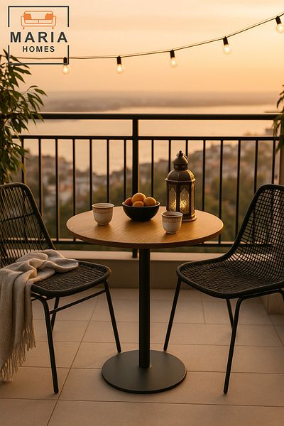 MARIA HOMES Round Café Table with Wooden Top and Black Metal Base