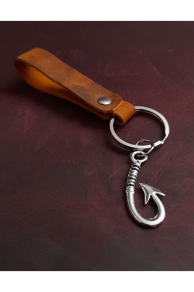 BSN Store Hook Fisherman Symbol Keychain Hand Made Real Leather Keychain