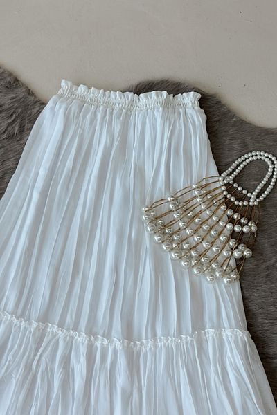 Poliyance Vala White Long Lined Pleated Chiffon Skirt