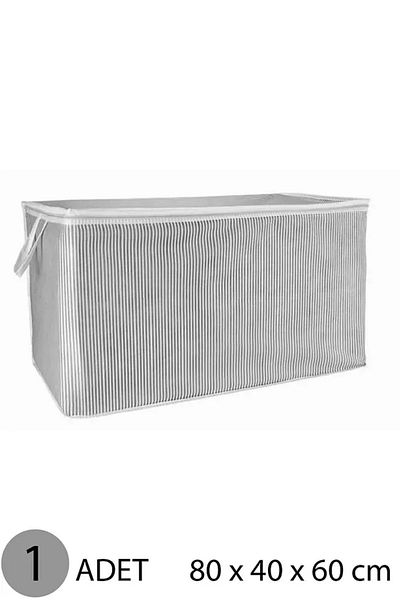 Tex Republic Gray Striped Zippered Mega Size Bag Pillow-Quilt-Clothes Organizer 80*40*60 cm