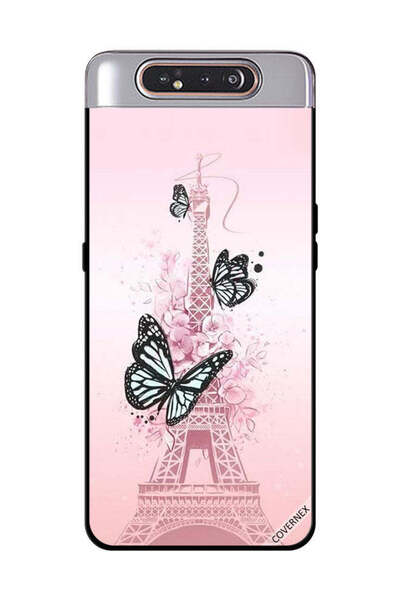 Covernex غطاء حماية لهاتف سامسونج جالاكسي A80 برسومات فراشات سوداء على برج إيفيل