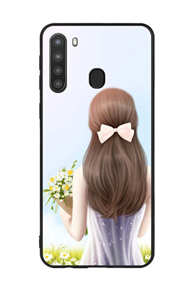 Covernex غطاء حماية لهاتف سامسونج جالاكسي A21 فتاة جميلة تحمل الزهور