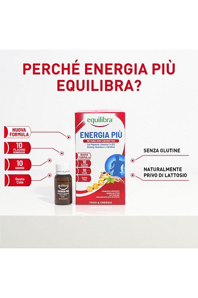 Equilibra Energia Piu - Concentrated Supplement For Energy and Physical Endurance, 10 Bottles, Equilibra